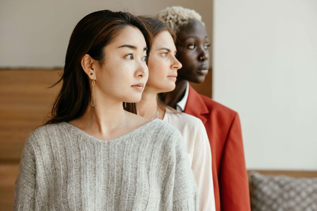 group of women looking to their right